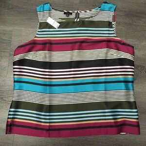 TALBOTS Tank Blouse NWT Colorful Striped Sleeveless Side Zip Size Large Petite